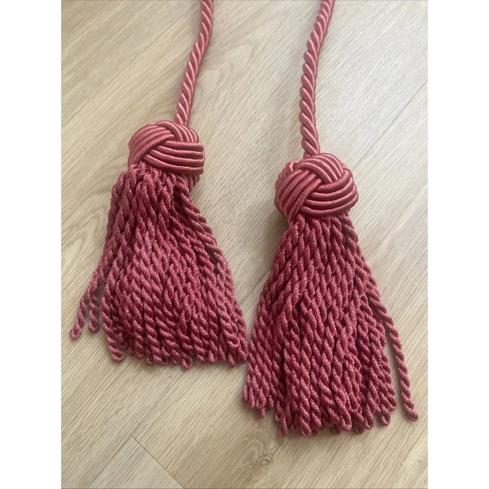Vintage Set Mauve Curtain Drape Rope & Tassel Tiebacks MCM